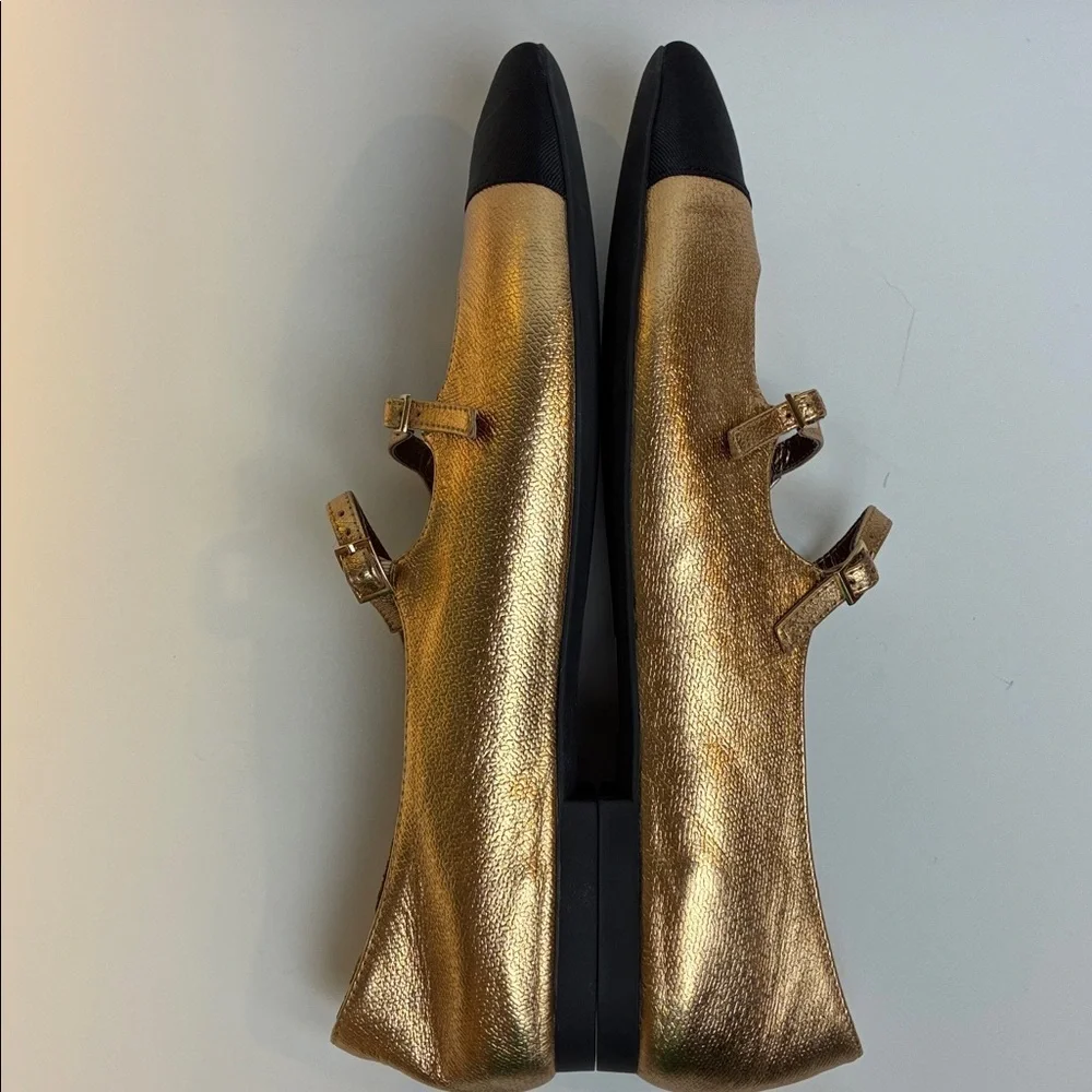 Jeffrey Campbell NEW Satine Double Strap Gold Metallic Mary Jane Flat Size 9.5